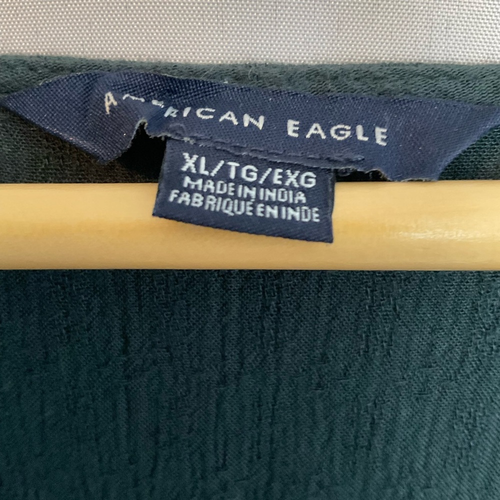 American Eagle Smocked V-neck Button Front Top Forest Green Boho XL - Picture 3 of 7